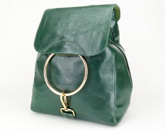 Green Leather Backpack Purse: Handmade Italian Top Grain