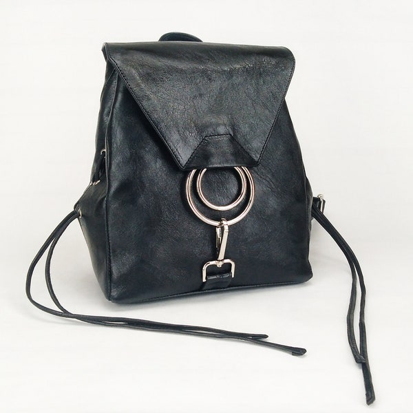 Black backpack Woman backpack Small backpack Leather backpack Handmade backpack Backpack purse Leather purse  Leather rucksack  Millie