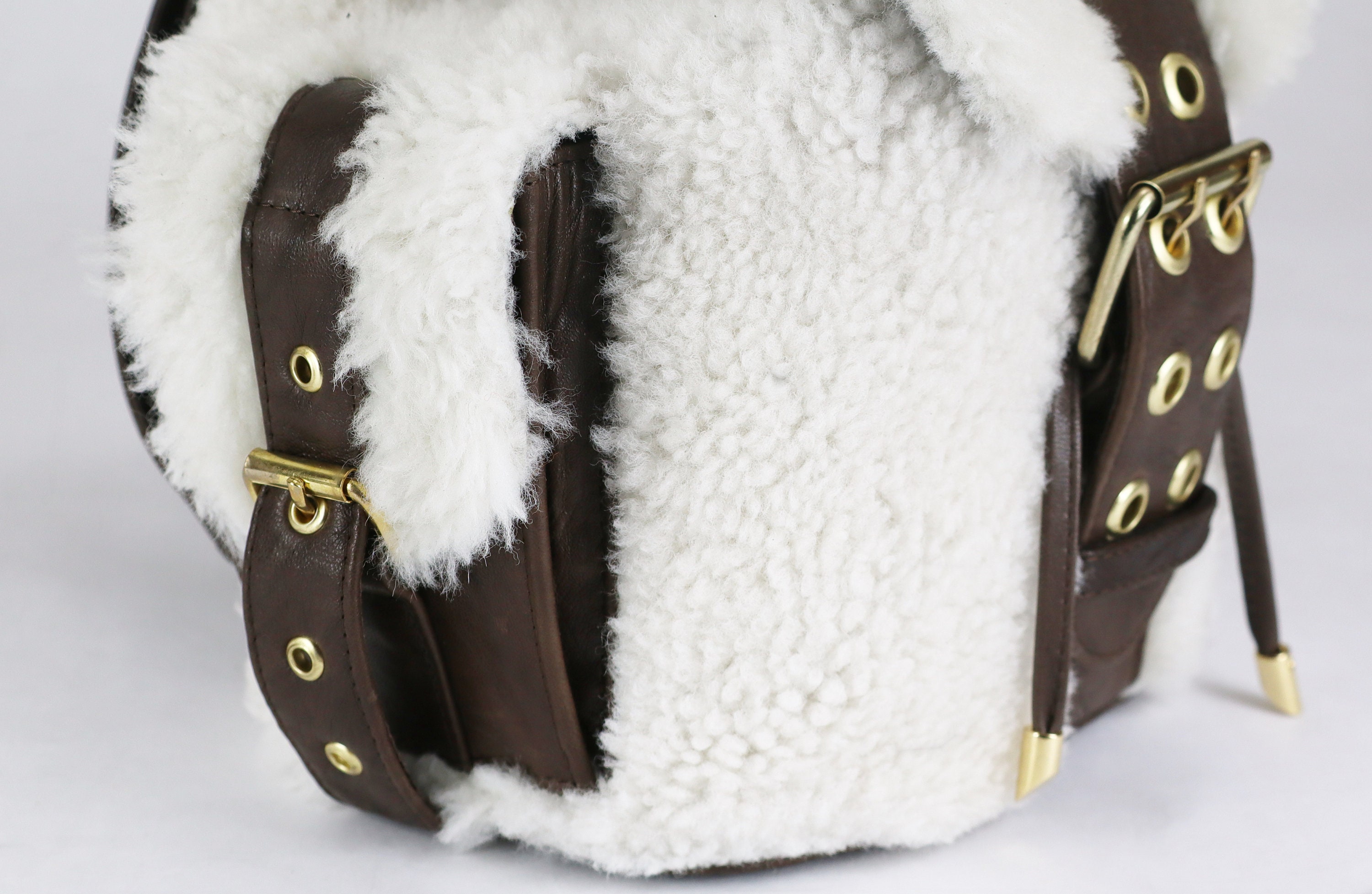 IO Pelle Sheepskin Furn Back Pack Purse Furry Sheepskin Leather Backpack: Small Brown Bag - Etsy main image 2