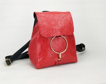 Leather backpack Red backpack Red purse Women backpack Backpack purse Leather purse Small backpack Women purse Rucksack leather Handmade bag