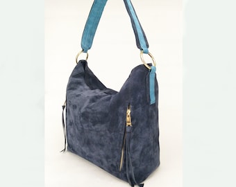 Shoulder purse Leather shoulder bag Leather hobo bag Leather hobo purse Blue leather purse Shoulder bag Hobo bag Handmade bag Blue purse bag