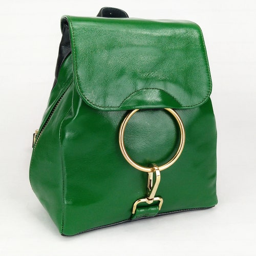 Leather Backpack Green Backpack Mini Backpack Backpack Purse Etsy