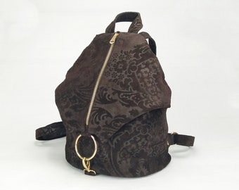 Leather backpack Brown backpack Woman backpack Backpack purse Leather purse  Zoey Damask