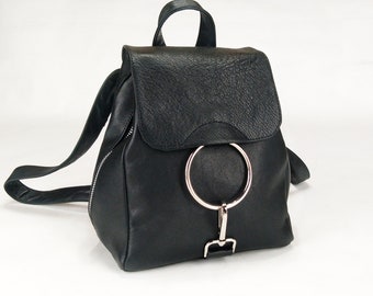 Black Leather Backpack Purse: Handmade Italian Leather Rucksack - Mandelyn