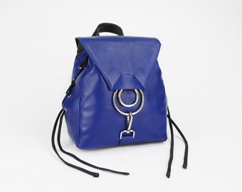 Blue Leather Backpack: Handmade Italian Leather Small Purse