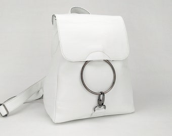 White backpack Woman backpack Leather backpack Handmade backpack Small backpack Backpack purse  White purse Women purse Olayen White