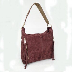 Handmade Burgundy Suede Leather Hobo Bag: Italian Soft Leather Shoulder Purse