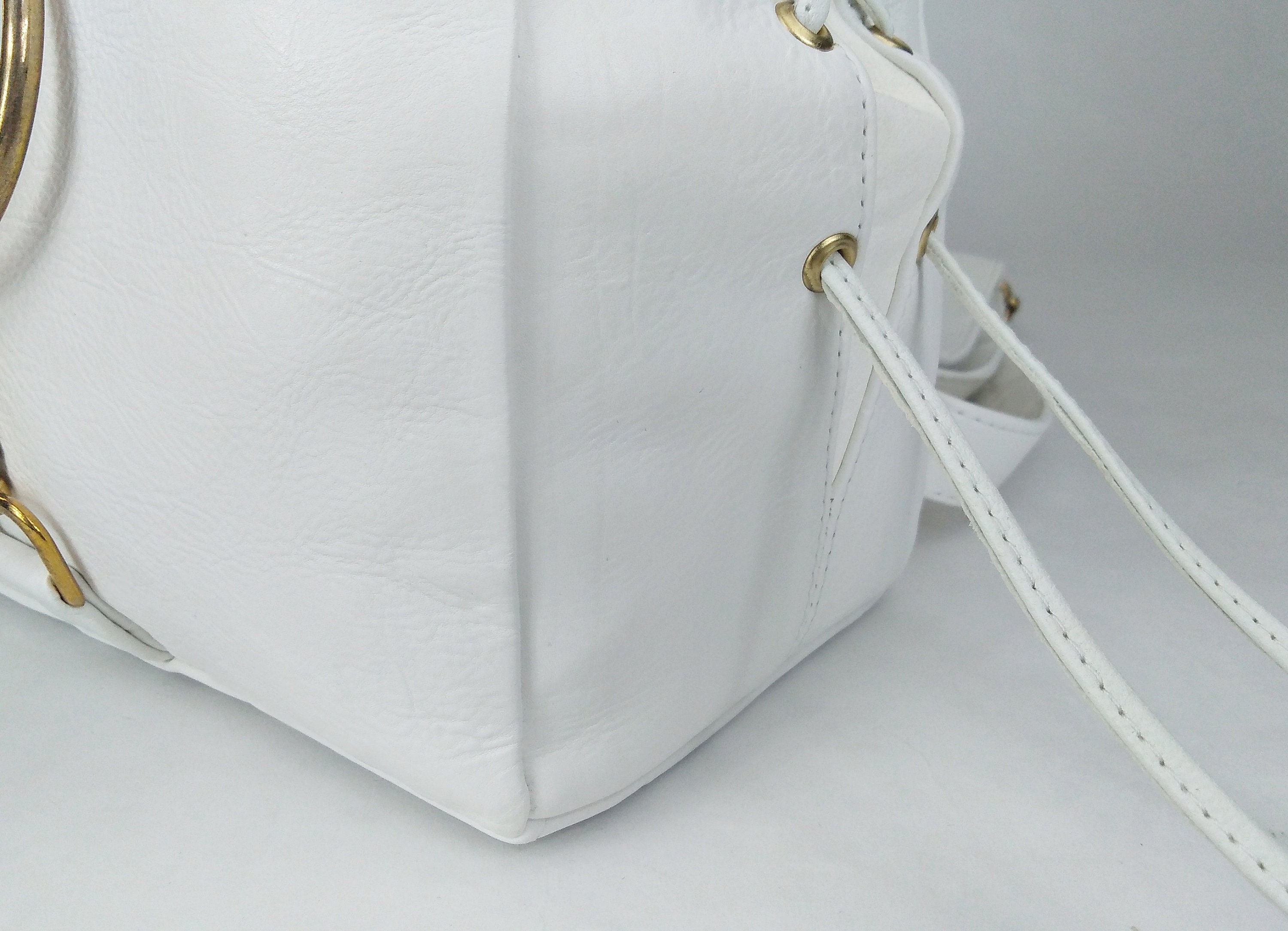 Handmade White Leather Backpack: Small Women