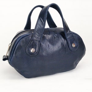 Dark Blue Leather Makeup Bag: Italian Leather Cosmetic Pouch