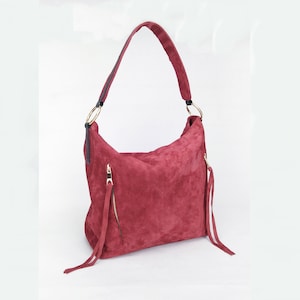 Shoulder purse Leather shoulder bag Red handle bag Leather hobo bag Leather hobo purse Red leather purse Shoulder bag Hobo bag Handmade bag