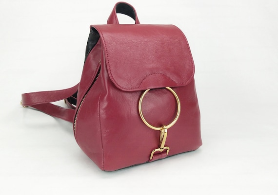 Red Leather Mini Backpack Purse: Italian Leather Rucksack - Etsy display picture 1