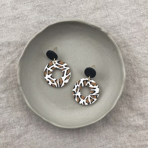 Leopard print hoops - Handmade polymer clay statement earrings for women