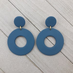 Navy blue statement earrings - Large hoop drop earrings - Handmade polymer clay jewelry for women