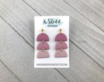 Monochromatic gradient in magenta - Minimalist ombre earrings - Modern, geometric polymer clay jewelry for women