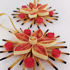 Quilling Gift Red Flowers Matches Ornaments Set of 2