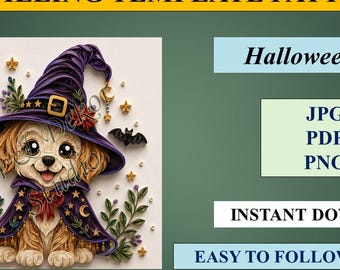 Halloween Dog Quilling Pattern, Paper Quilling Template, Spooky Dog Craft, Digital PDF Pattern, Original design