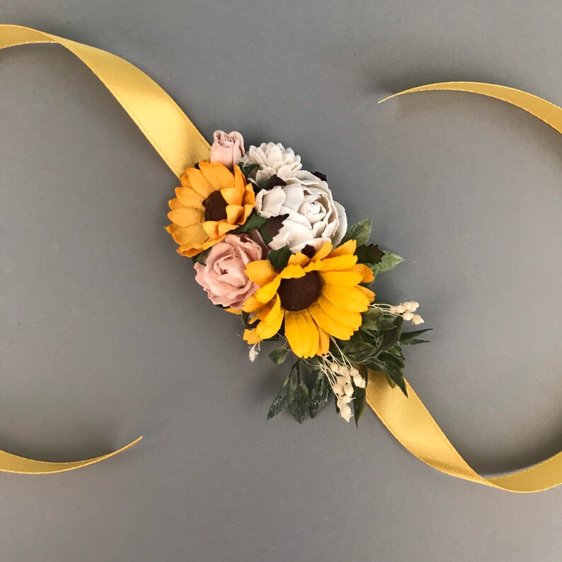 Sunflower wrist corsage Sunflower corsage Floral wrist Etsy
