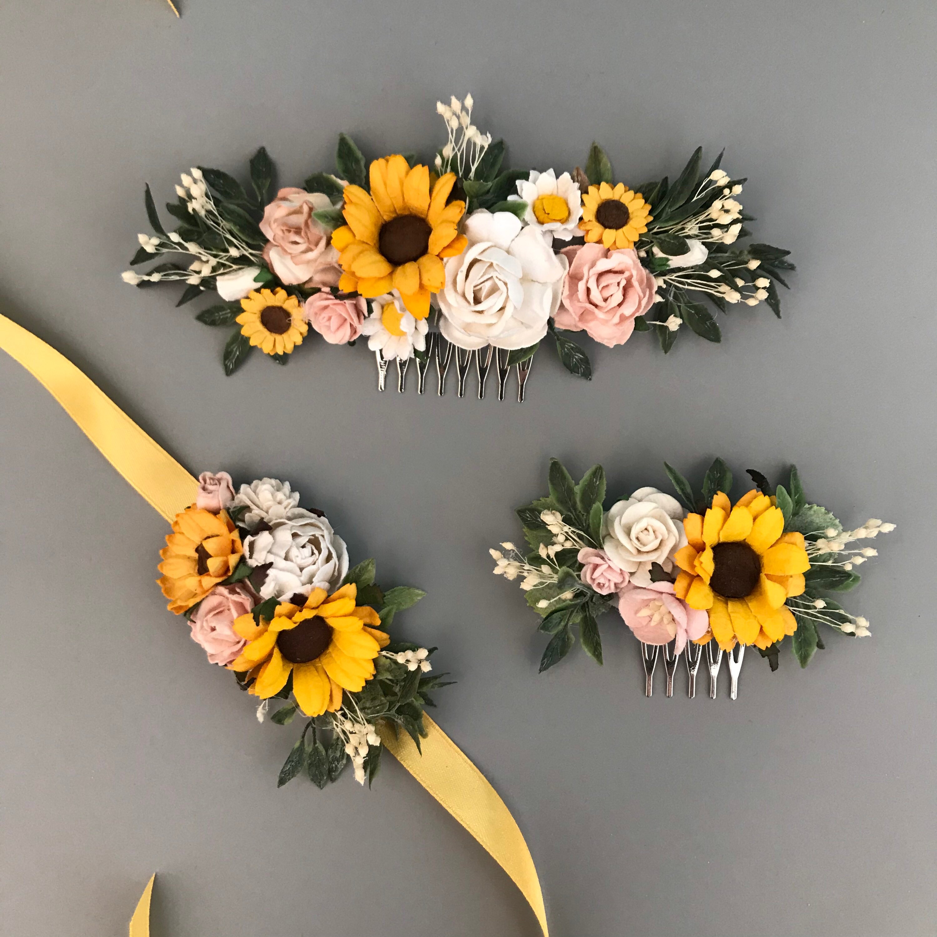 Sunflower wrist corsage Sunflower corsage Floral wrist Etsy