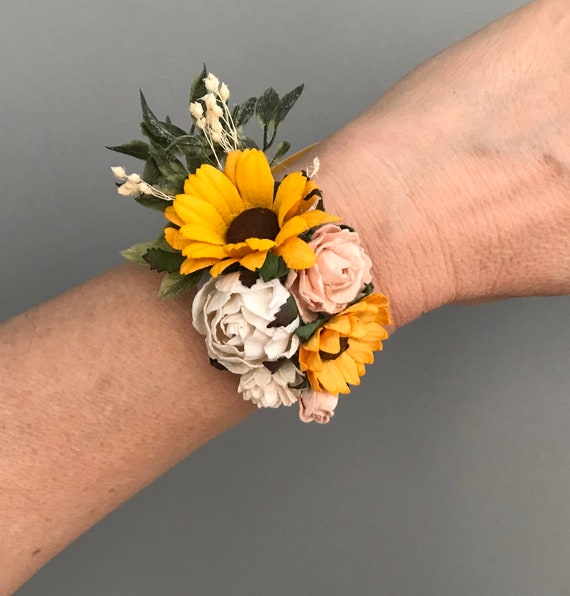 Sunflower wrist corsage Sunflower corsage Floral wrist Etsy