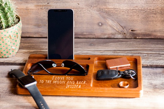 Unique Personalized headphone stand docking station Eco friendly wood mens gift Ideas for boyfriend Anniversary gifts Engraved Charging Dock