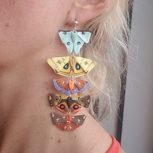 Polymer clay moth statement earrings, moth statement earrings, moth earrings, statement earrings, moth lover gift, entomology gift for her