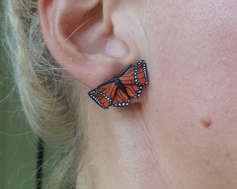 Polymer clay butterfly stud earrings, butterfly stud earrings, moth stud earrings, moth earrings, butterfly moth earrings, stud earrings image 3