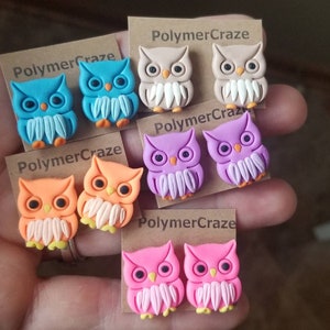 Polymer clay owl stud earrings, owl stud earrings, owl earrings, owl lover gift for her, cute owl earrings, cute owl gift, bird earrings