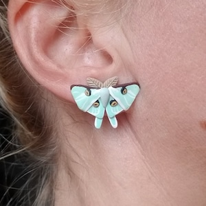 Polymer clay moth stud earrings, luna moth stud earrings, tiger moth earrings, atlas moth stud earrings, moth stud earrings jewelry gift immagine 3
