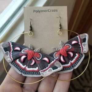 Polymer clay Cecropia moth earrings, Cecropia moth earrings, Cecropia moth statement earrings, moth earrings, moth lover jewelry for her