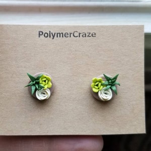 Polymer clay succulent stud earrings, succulent stud earrings, succulent earrings, succulent jewelry, succulent plant birthday gift for her