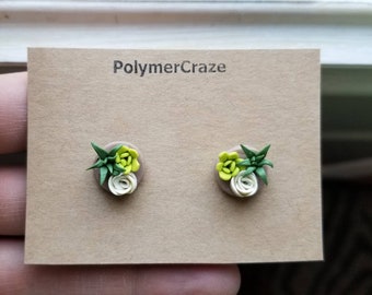 Polymer clay succulent stud earrings, succulent stud earrings, succulent earrings, succulent jewelry, succulent plant birthday gift for her