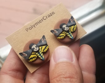 Polymer clay Death head moth stud earrings, Death head moth stud earrings, Death head moth earrings, Small Death head moth stud earrings