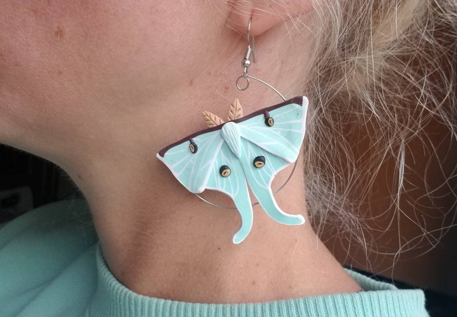 Polymer Clay Luna Moth Statement Hoop Earrings Luna Moth Etsy