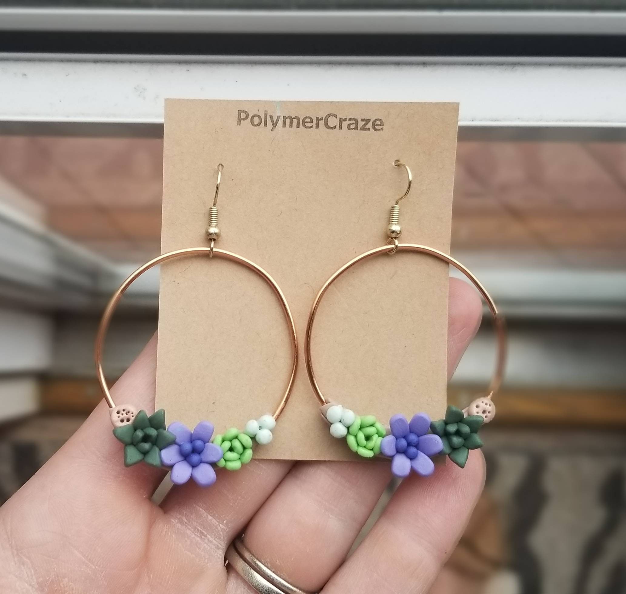 Blue flower earrings Purple floral jewelry Botanical earrings Cactus earrings Succulents flower earrings Blue succulent dangle earrings