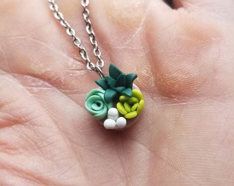 Polymer clay succulent pendant necklace, dainty succulent necklace, succulent jewelry, succulent necklace gift for her, plant lover birthday