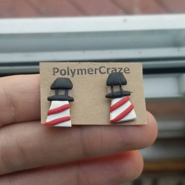Polymer clay lighthouse stud earrings, lighthouse stud earrings, lighthouse earrings, nautical stud earrings, nautical earrings, lighthouse