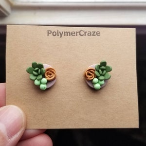 Polymer clay succulent stud earrings, succulent stud earrings, succulent jewelry, succulent birthday gift for her trends, plant lover gift