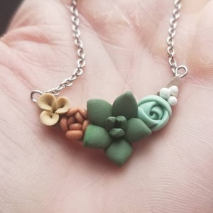 Polymer clay succulent necklace, succulent pendant necklace, succulent necklace jewelry birthday gift for her, succulent jewelry