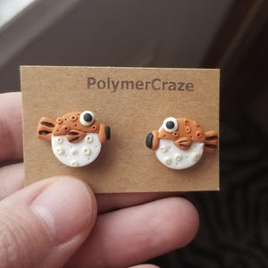 Polymer clay puffer fish stud earrings,puffer fish stud earrings,puffer blow fish earrings,stainless steel kid earrings gift for her