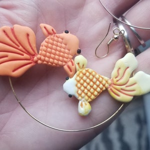 Polymer clay goldfish hoop earrings, goldfish hoop earrings, gold fish earrings, fish lover earrings gift for her, hoop earrings image 3