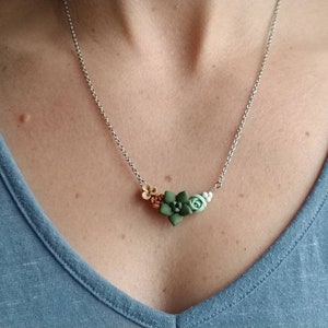 Polymer clay succulent necklace, succulent pendant necklace, succulent necklace jewelry birthday gift for her, succulent jewelry image 3