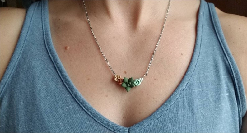 Polymer clay succulent necklace, succulent pendant necklace, succulent necklace jewelry birthday gift for her, succulent jewelry image 3