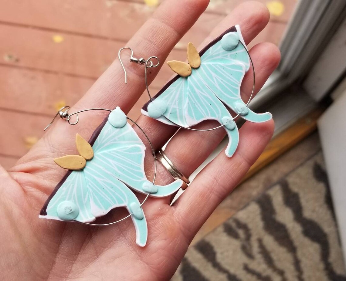 Polymer Clay Luna Moth Statement Hoop Earrings Luna Moth Etsy
