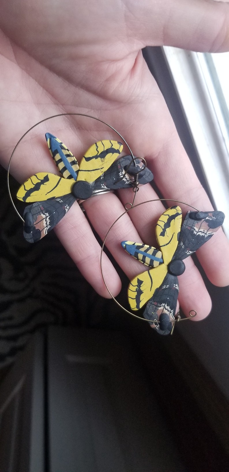 Polymer clay death head hawk moth hoop earrings, death head moth earrings, moth statement earrings, moth earrings, entomology gift for her image 5