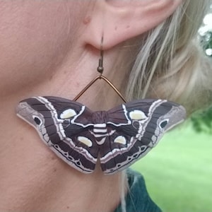 Polymer clay moth statement earrings, moth statement earrings, moth earrings, moth jewelry, moth lover earrimgs, moth lover gift for her