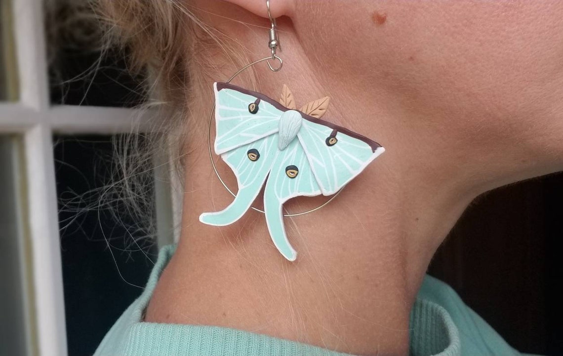 Polymer Clay Luna Moth Statement Hoop Earrings Luna Moth Etsy