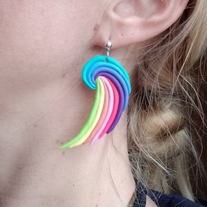 Polymer clay rainbow wing earrings, rainbow wing earrings, dangle rainbow wing earrings, clay rainbow wing earrings birthday gift for her