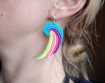 Polymer clay rainbow wing earrings, rainbow wing earrings, dangle rainbow wing earrings, clay rainbow wing earrings birthday gift for her