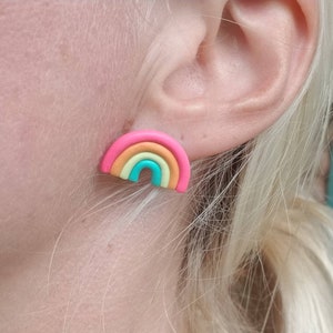 Polymer clay bright mini rainbow stud earrings, rainbow stud earrings, rainbow earrings, mini rainbow stud earrings, rainbow earrings