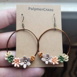 Polymer clay succulent hoop earrings,succulent jewelry, bridal succulent jewelry, succulent earrings, succulent gift, succulent accessories